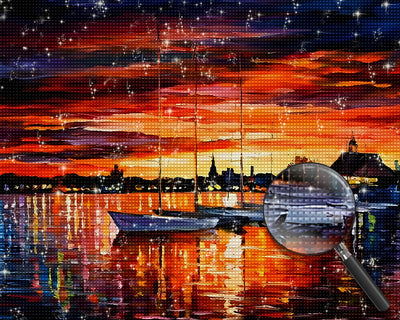Boote auf dem See in der Abenddämmerung Diamond Painting
