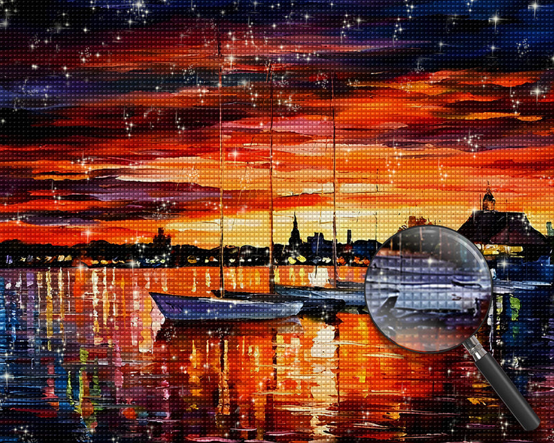 Boote auf dem See in der Abenddämmerung Diamond Painting