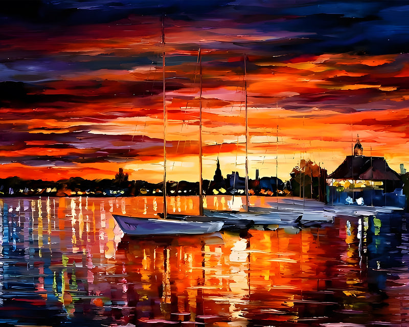 Boote auf dem See in der Abenddämmerung Diamond Painting