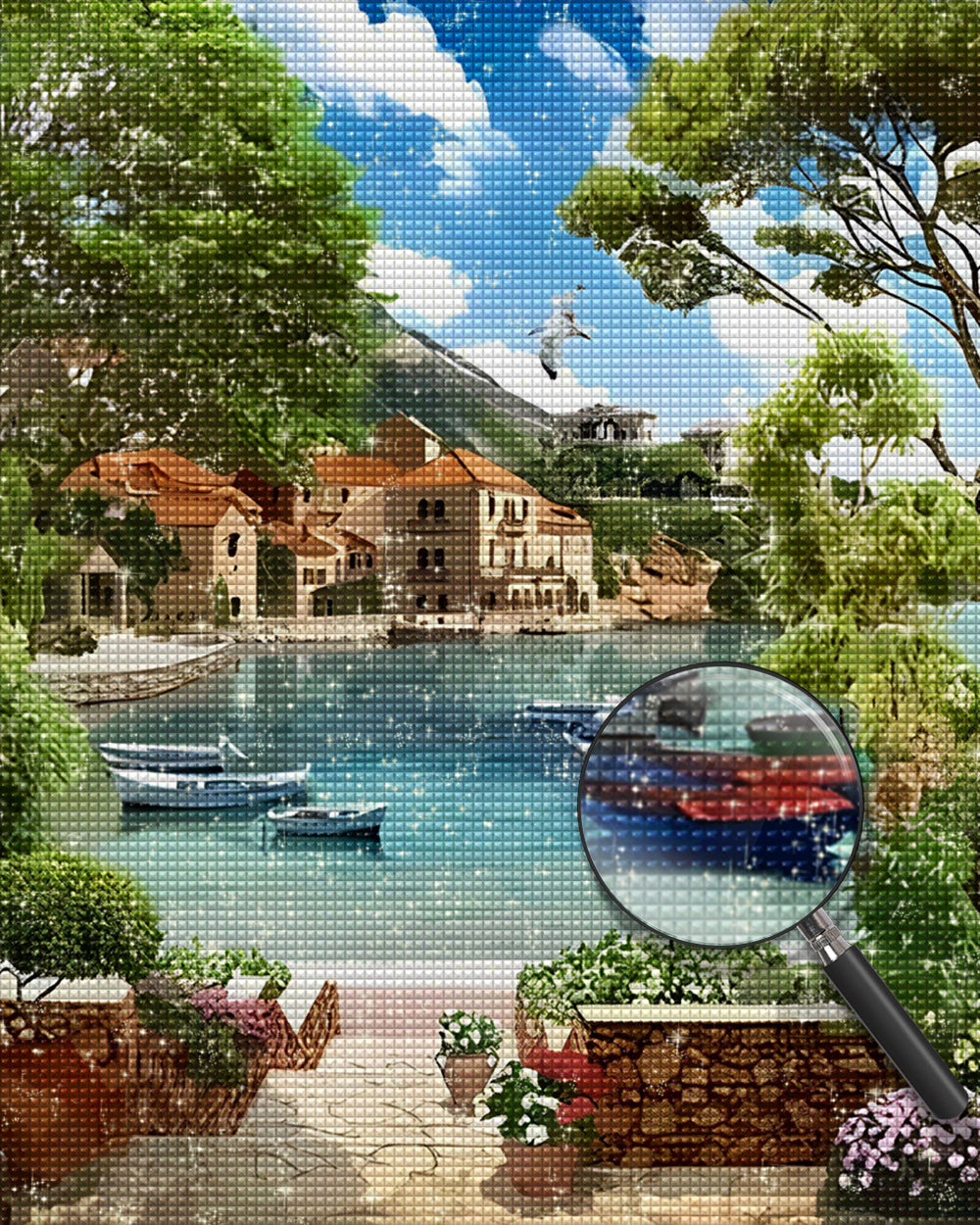 Boote in der Stadt am Meer Diamond Painting