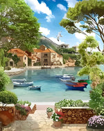 Boote in der Stadt am Meer Diamond Painting