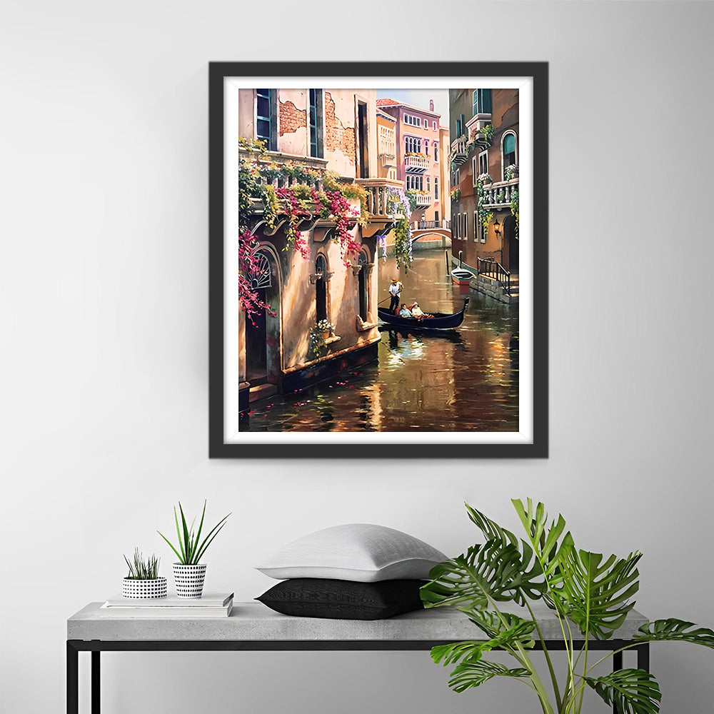 Bootspassagiere auf dem Fluss Venedig Diamond Painting