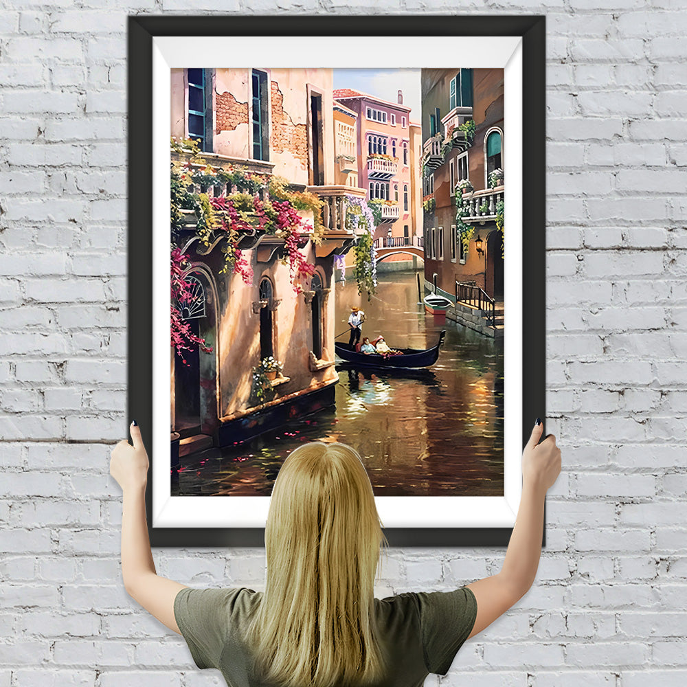 Bootspassagiere auf dem Fluss Venedig Diamond Painting