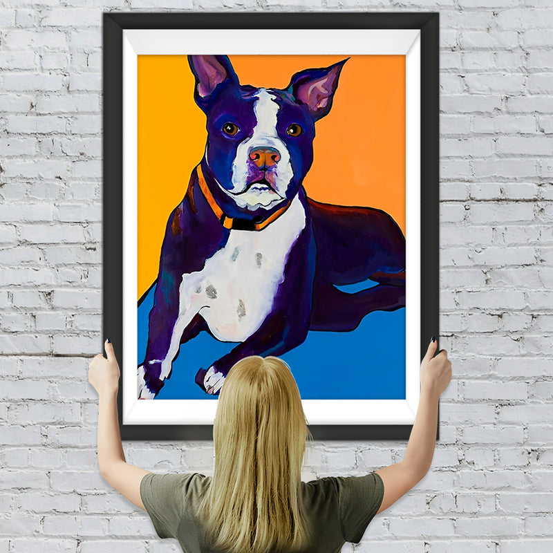 Boston Terrier auf orange Hintergrund Diamond Painting