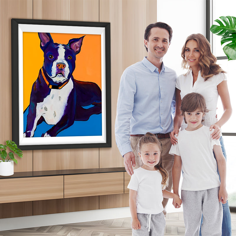 Boston Terrier auf orange Hintergrund Diamond Painting