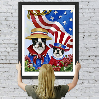 Boston Terrier (Hund) und Amerikas Flagge Diamond Painting