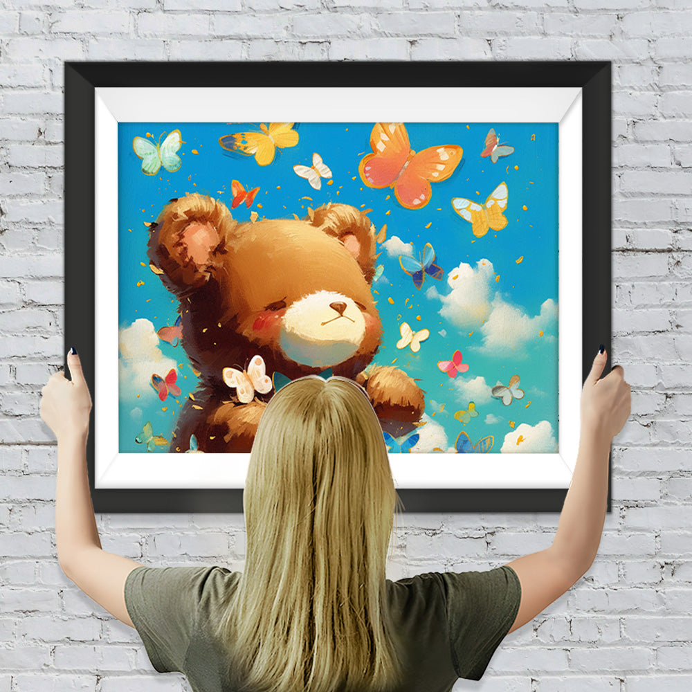 Braunbär und bunte Schmetterlinge Diamond Painting