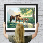 Braune Pferde am Fluss Diamond Painting