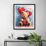 Brauner Bär und rotes Herz Ballons Diamond Painting