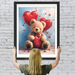 Brauner Bär und rotes Herz Ballons Diamond Painting