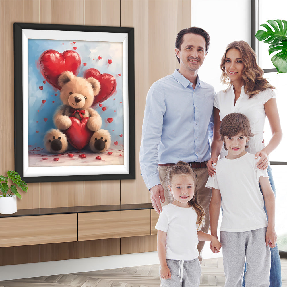 Brauner Bär und rotes Herz Ballons Diamond Painting