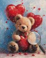 Brauner Bär und rotes Herz Ballons Diamond Painting