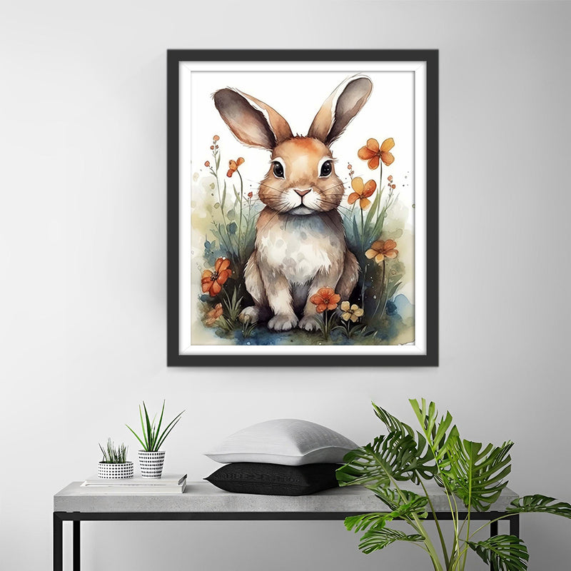Brauner Hase und Blumen Diamond Painting