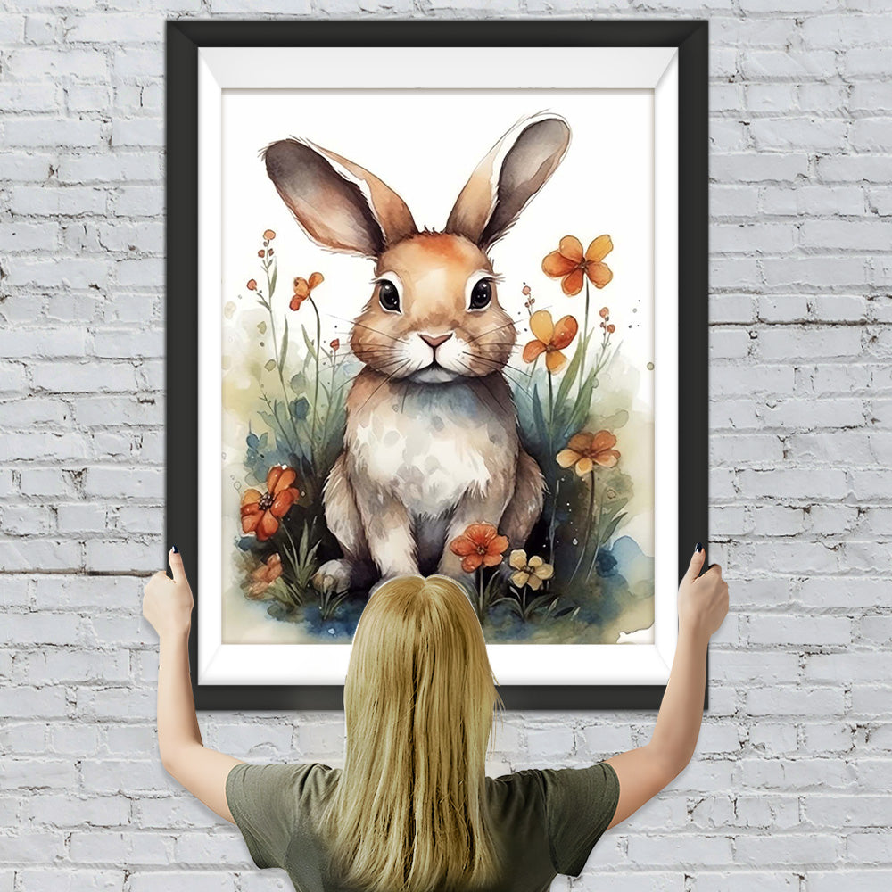Brauner Hase und Blumen Diamond Painting