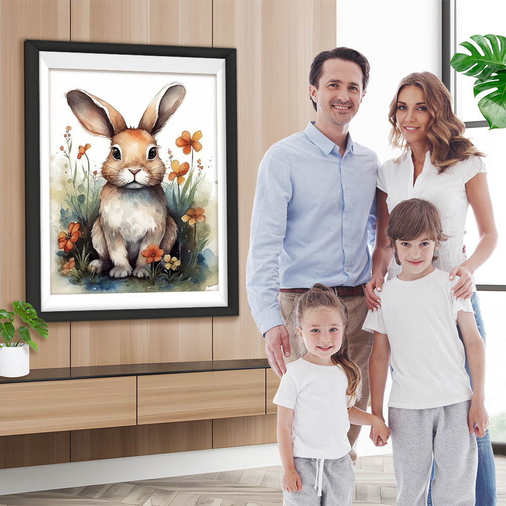 Brauner Hase und Blumen Diamond Painting