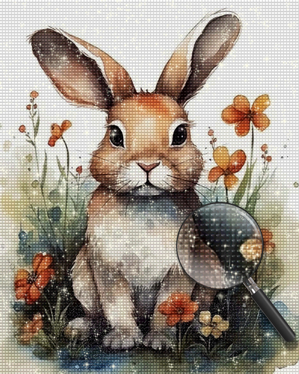 Brauner Hase und Blumen Diamond Painting