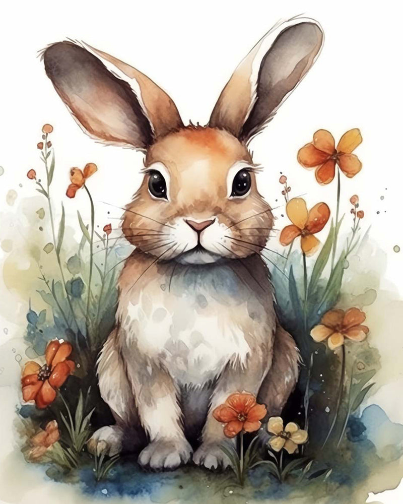 Brauner Hase und Blumen Diamond Painting