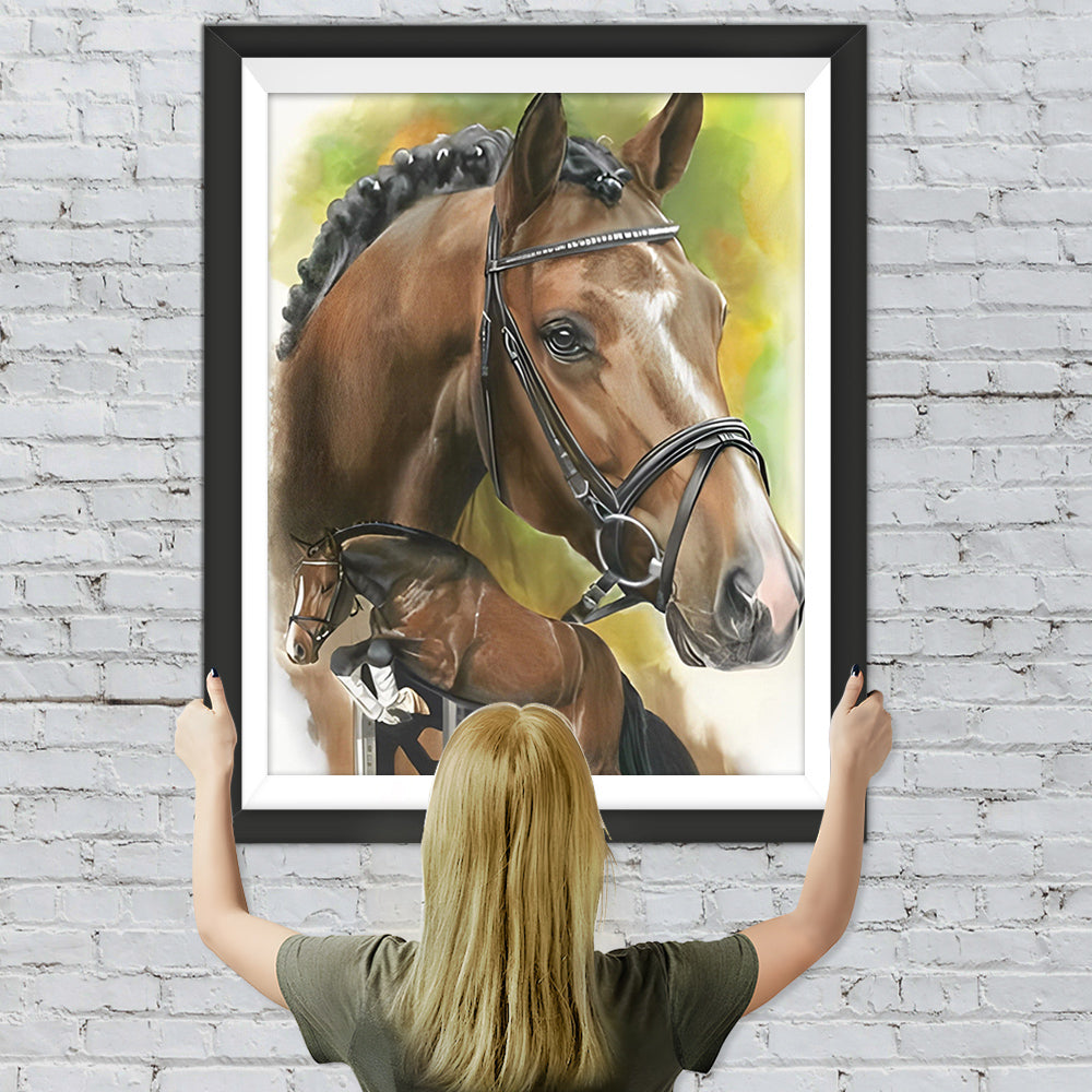 Braunes Pferd springt über Hürden Diamond Painting