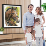 Braunes Pferd springt über Hürden Diamond Painting