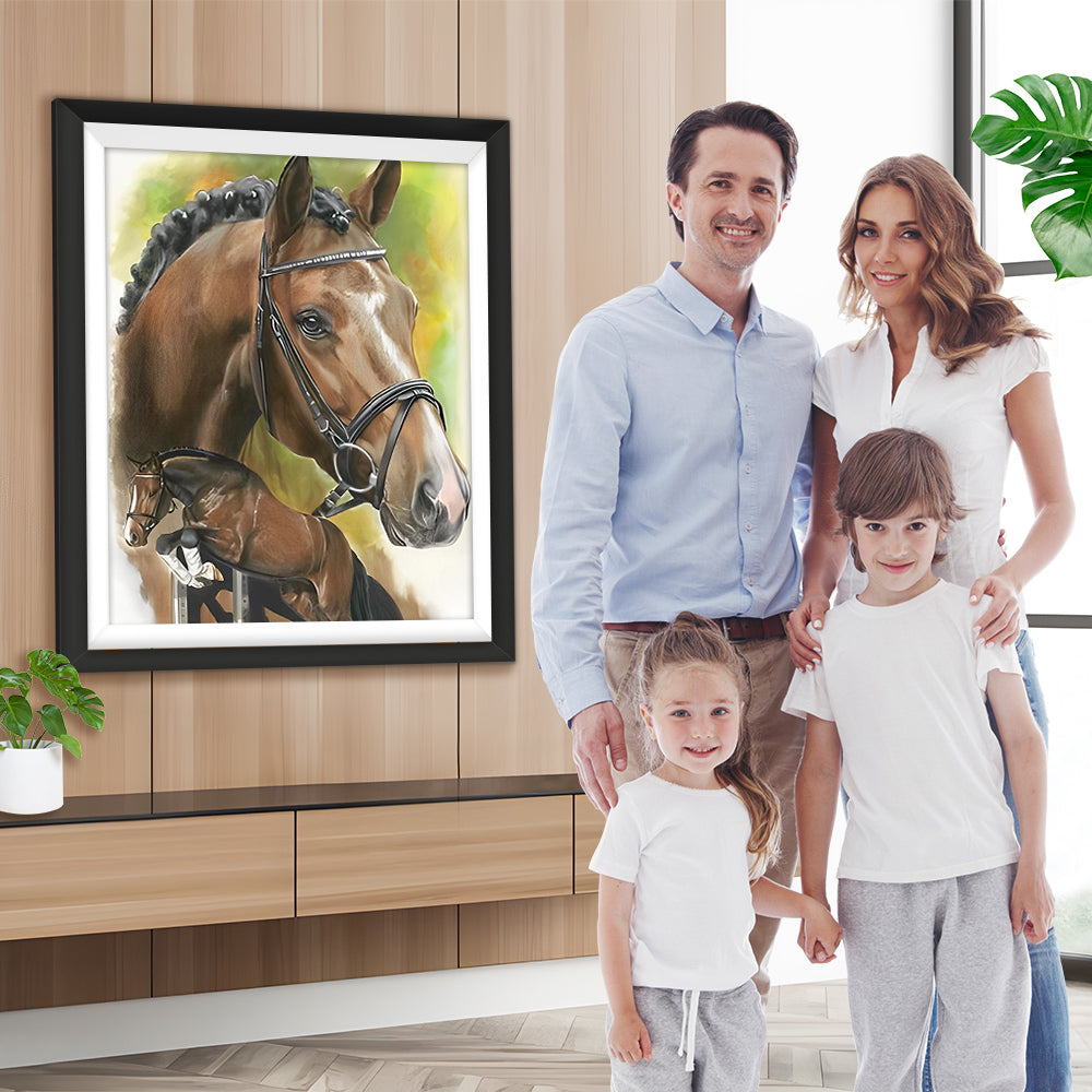 Braunes Pferd springt über Hürden Diamond Painting