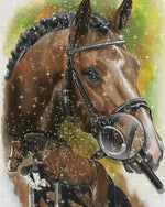 Braunes Pferd springt über Hürden Diamond Painting