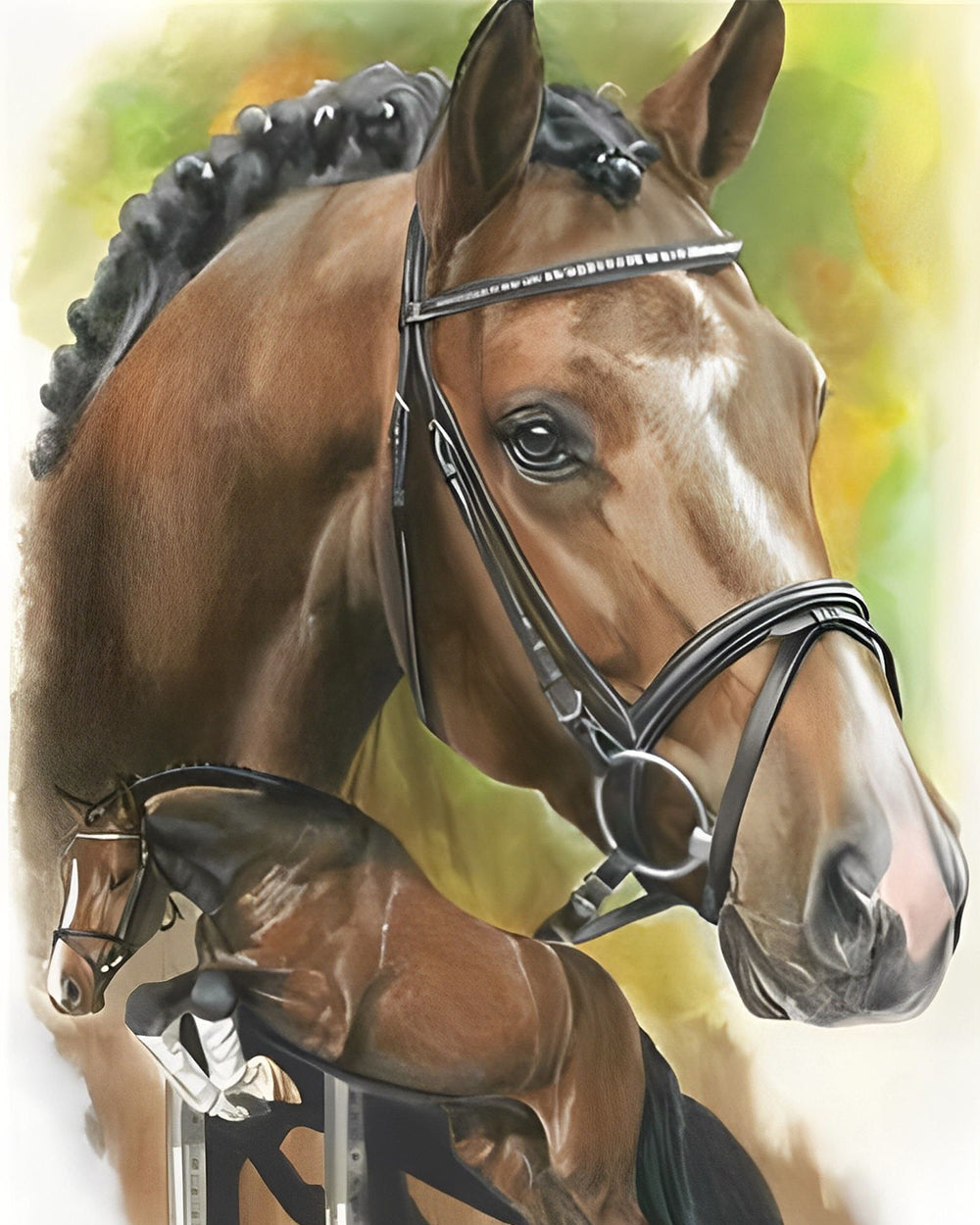 Braunes Pferd springt über Hürden Diamond Painting