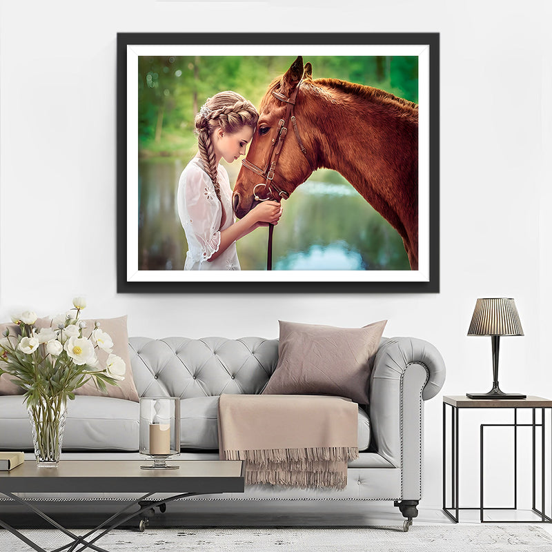 Braunes Pferd und schöne Frau Diamond Painting