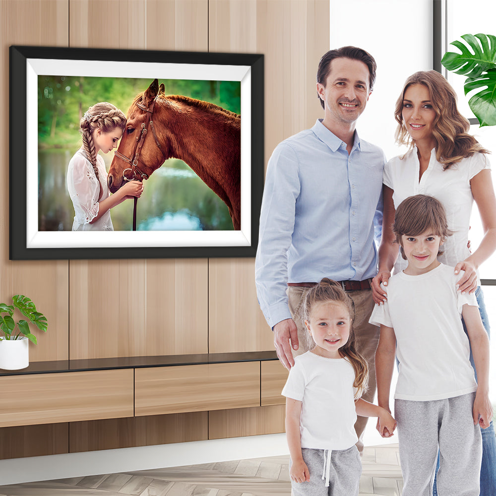 Braunes Pferd und schöne Frau Diamond Painting