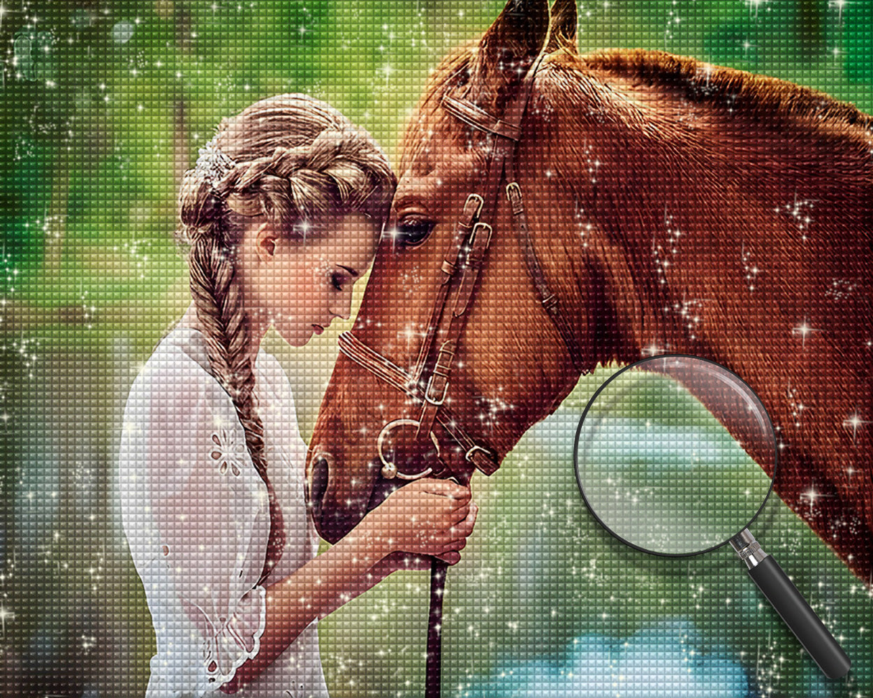 Braunes Pferd und schöne Frau Diamond Painting