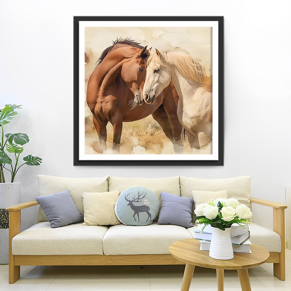 Braunes und weißes Pferdepaar Diamond Painting