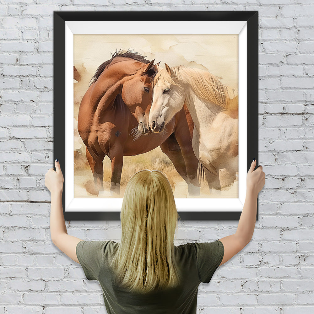 Braunes und weißes Pferdepaar Diamond Painting