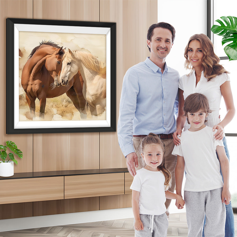 Braunes und weißes Pferdepaar Diamond Painting