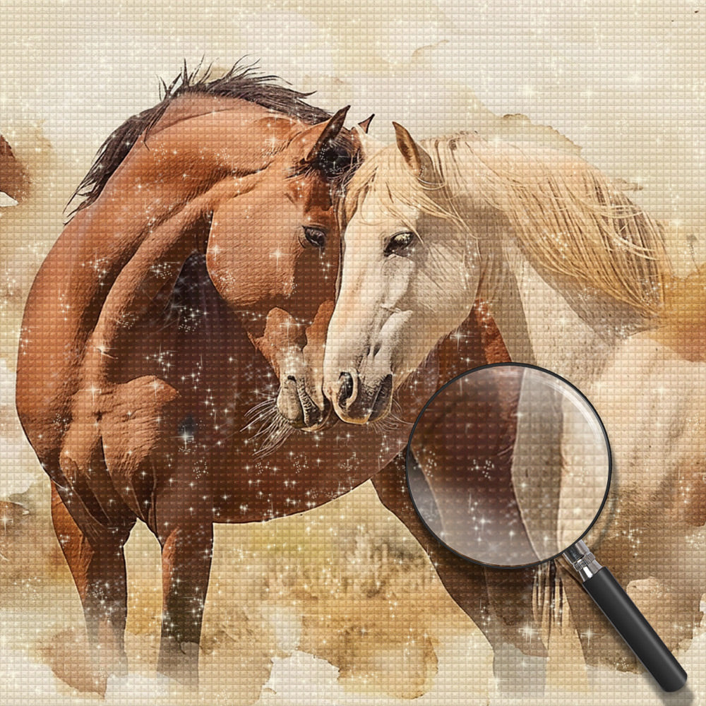 Braunes und weißes Pferdepaar Diamond Painting