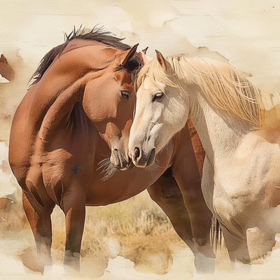 Braunes und weißes Pferdepaar Diamond Painting