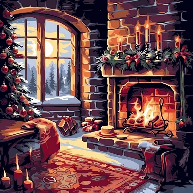 Brennender Weihnachtskamin Diamond Painting