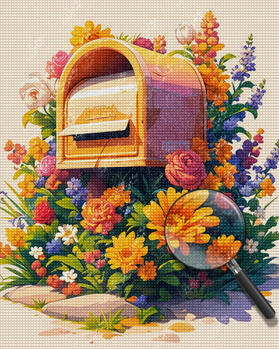 Briefkasten und Blumen Diamond Painting