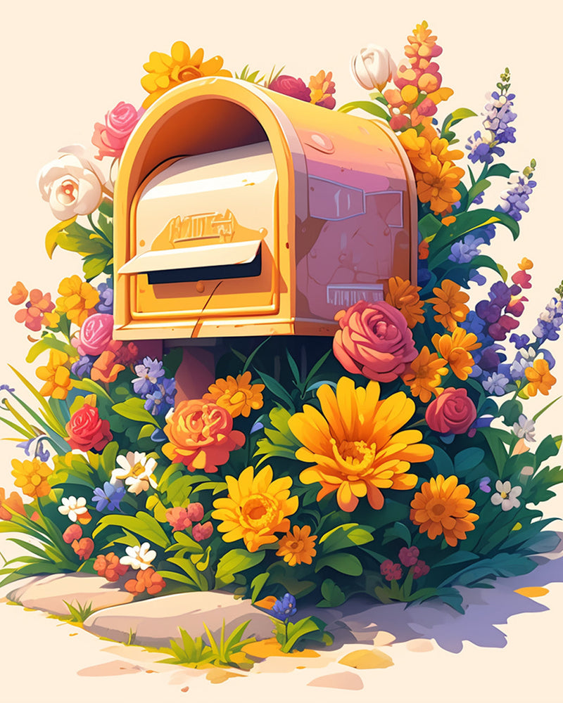 Briefkasten und Blumen Diamond Painting