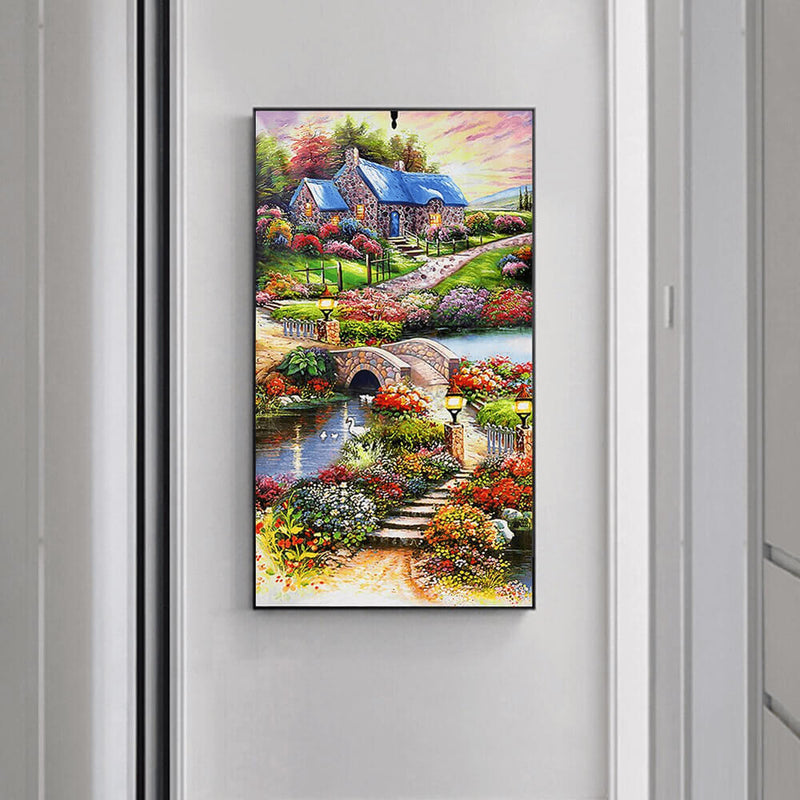 Brücke Fluss Garten Steinhaus Diamond Painting