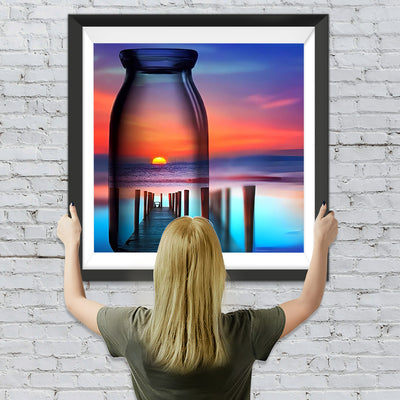 Brücke, Meer und Sonnenaufgang in der Flasche Diamond Painting