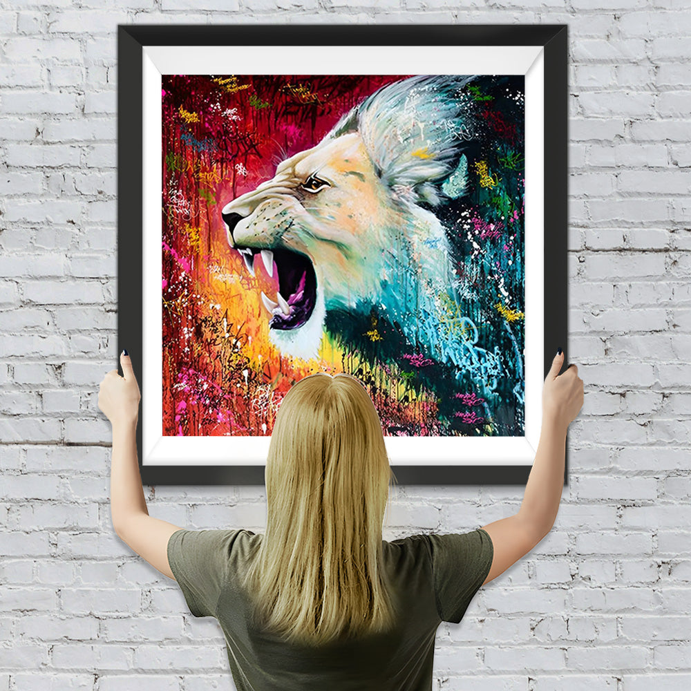 Brüllender weißer Löwe Diamond Painting