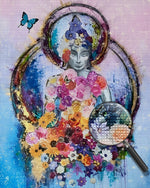 Buddha-Statue, umgeben von Blumen Diamond Painting