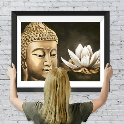 Buddha und weißer Lotus Diamond Painting