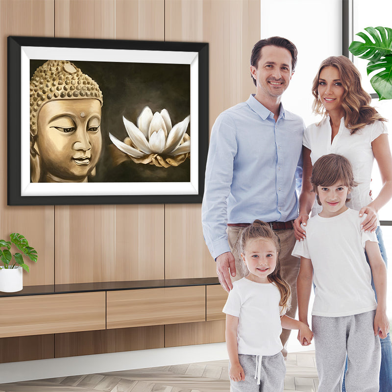 Buddha und weißer Lotus Diamond Painting