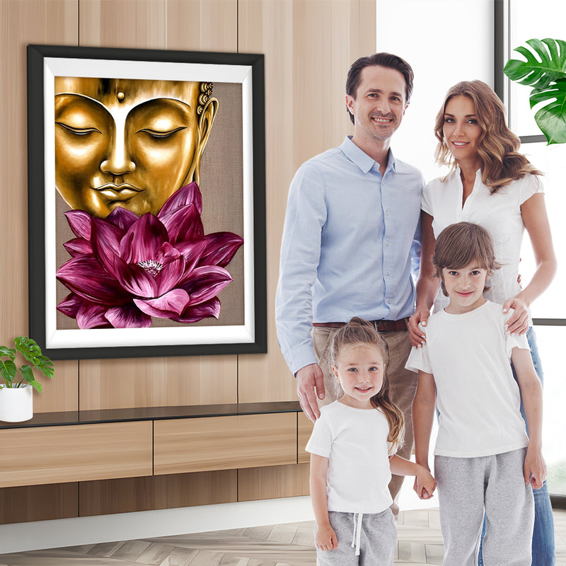 Buddhas Kopf und lila Lotus Diamond Painting