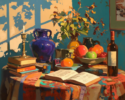 Bücher und Früchte auf dem Tisch Diamond Painting