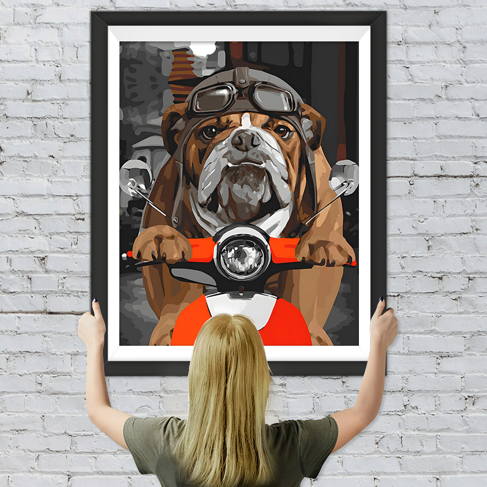 Bulldogge auf einem Motorrad Diamond Painting