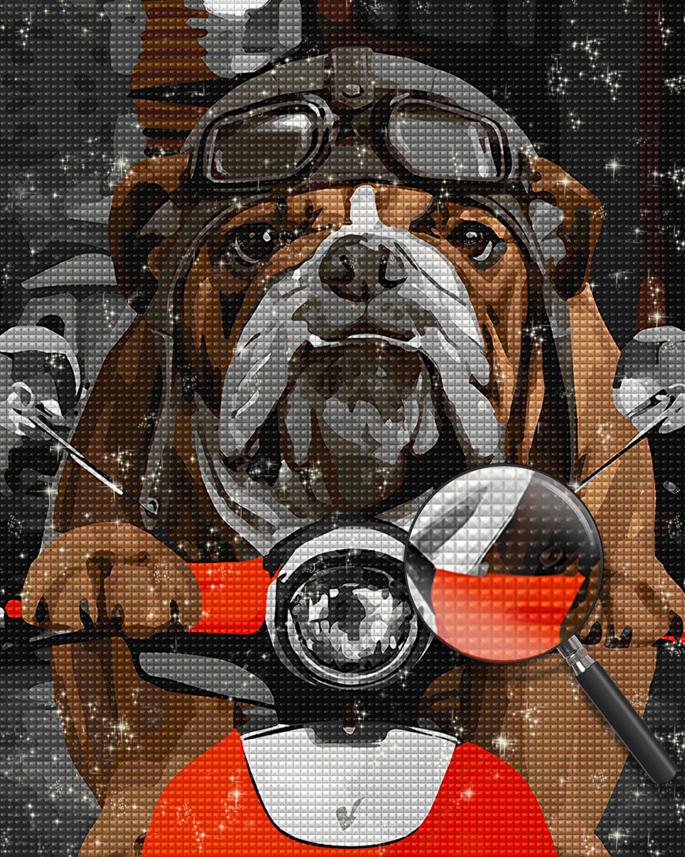 Bulldogge auf einem Motorrad Diamond Painting