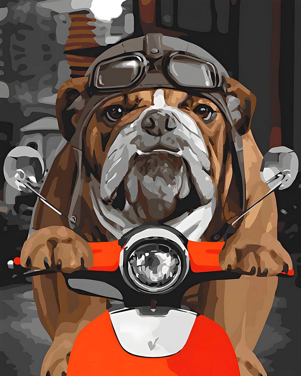 Bulldogge auf einem Motorrad Diamond Painting