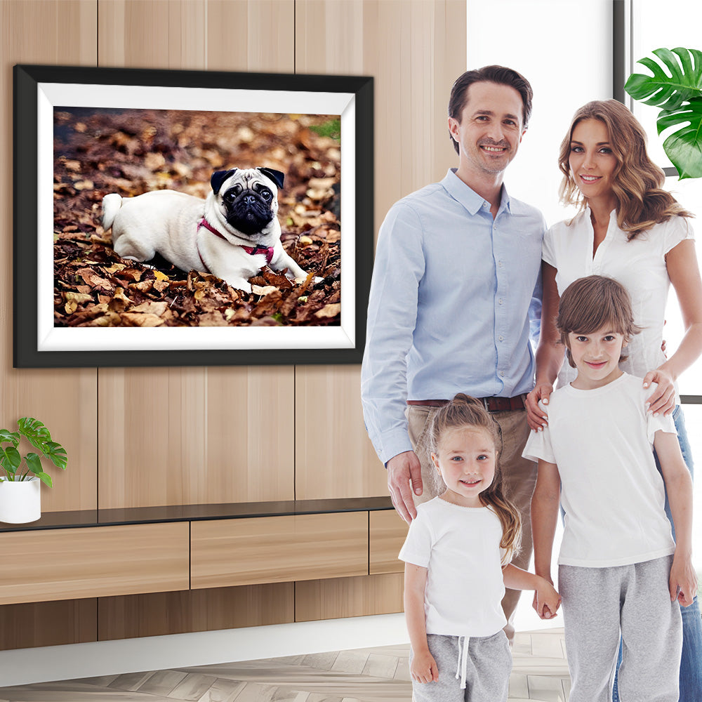 Bulldogge auf toten Blättern Diamond Painting