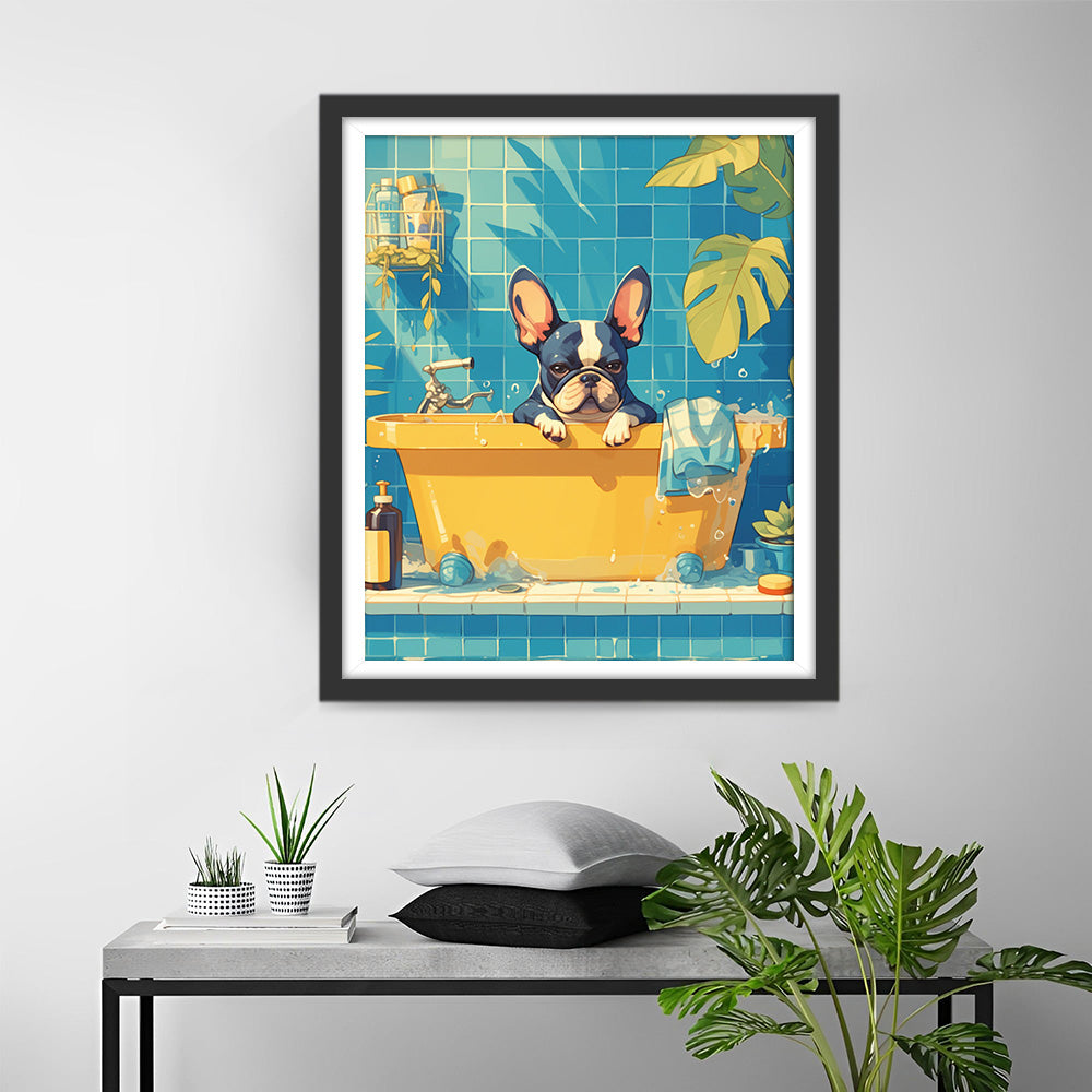 Bulldogge in der Badewanne Diamond Painting